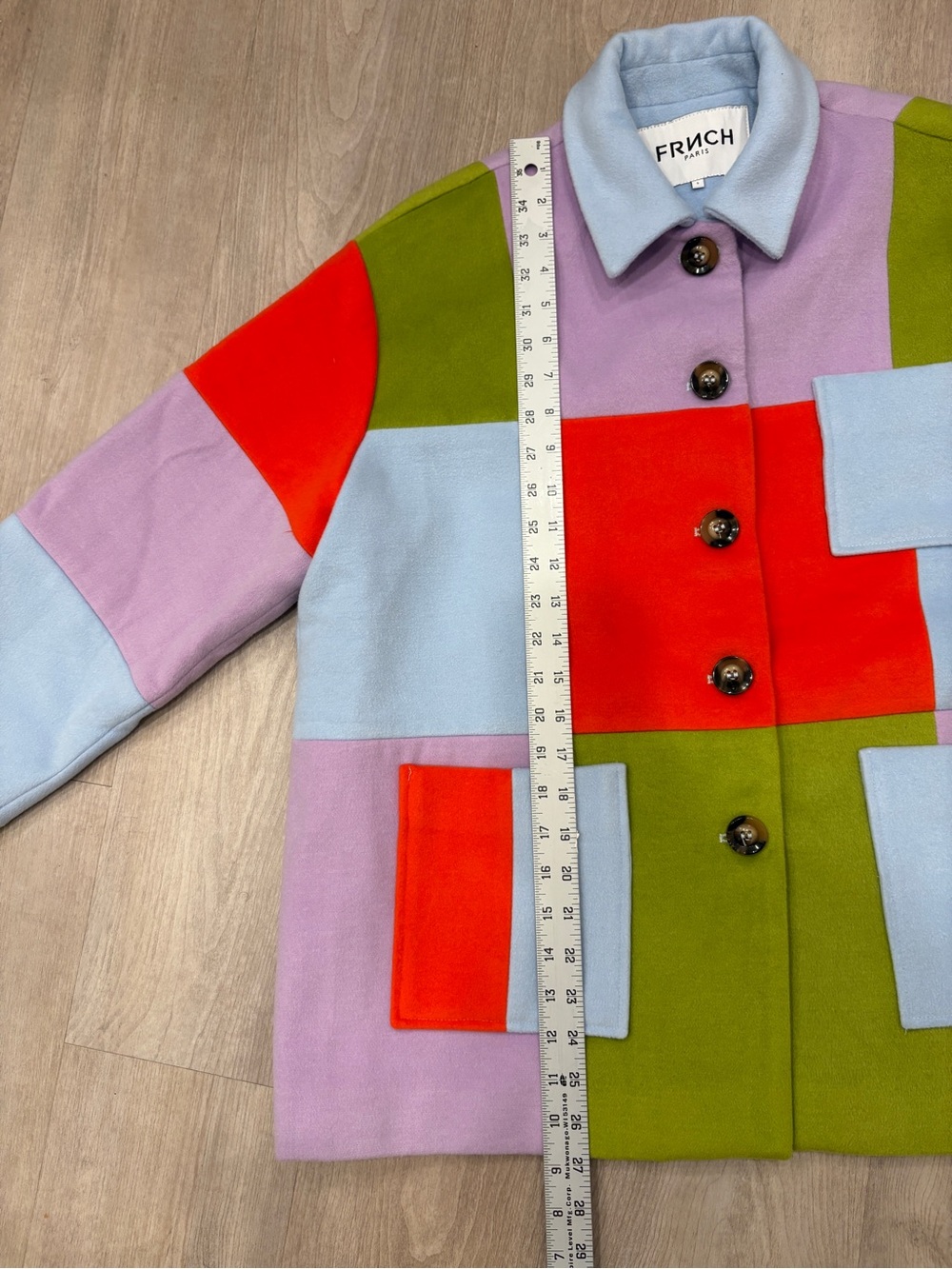FRNCH Paris Colorblock Mod Jacket Coat Size S Retro Patchwork Statement Outerwea - Picture 3 of 8